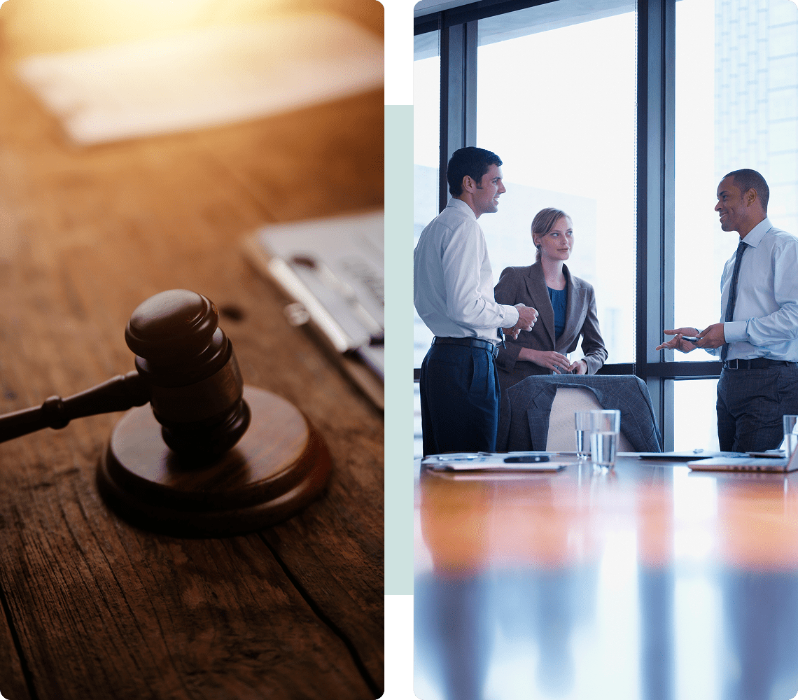 Gavel on table with documents