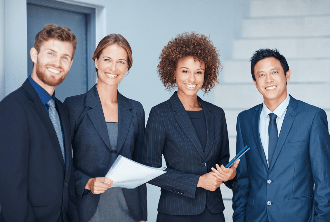 Smiling business team in office setting